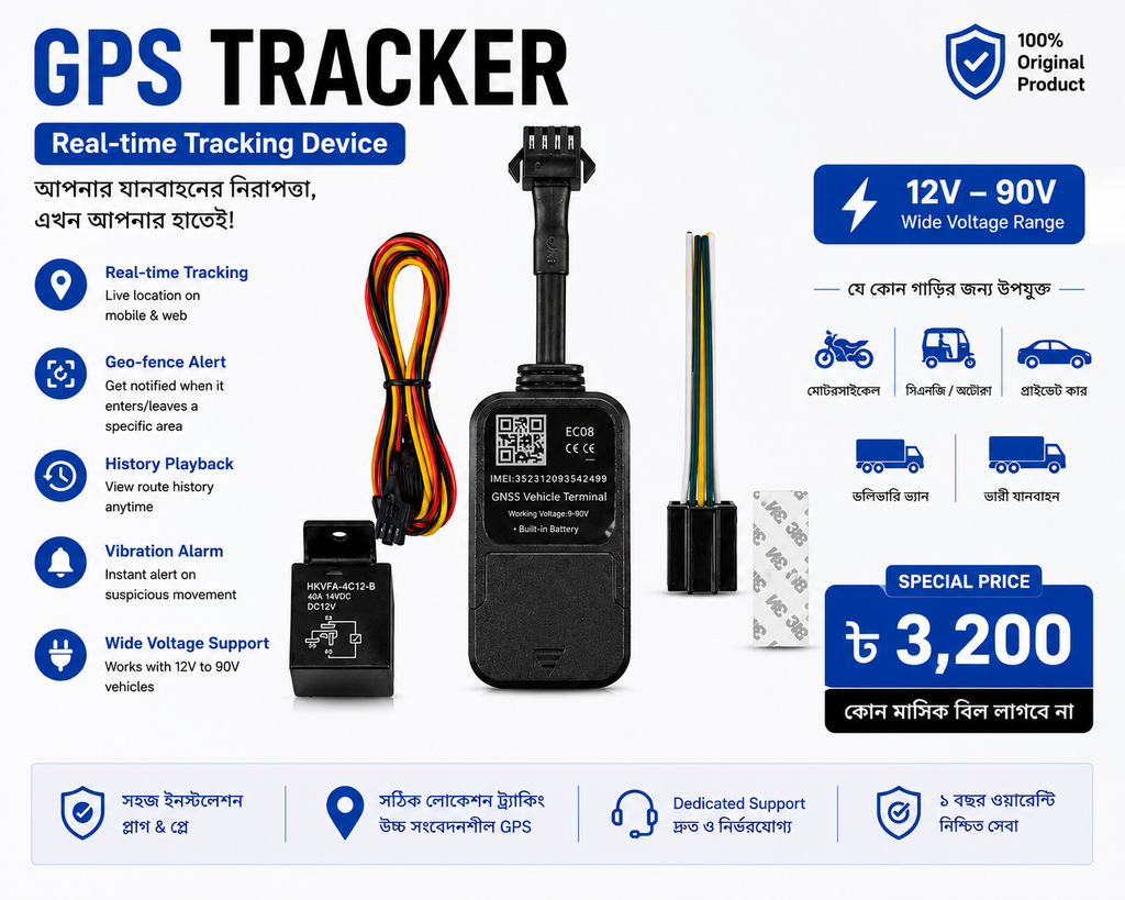 National GPS EC33 4G+2G Car GPS Tracker | Remote Engine Lock Live Tracking | 12V-90V Support