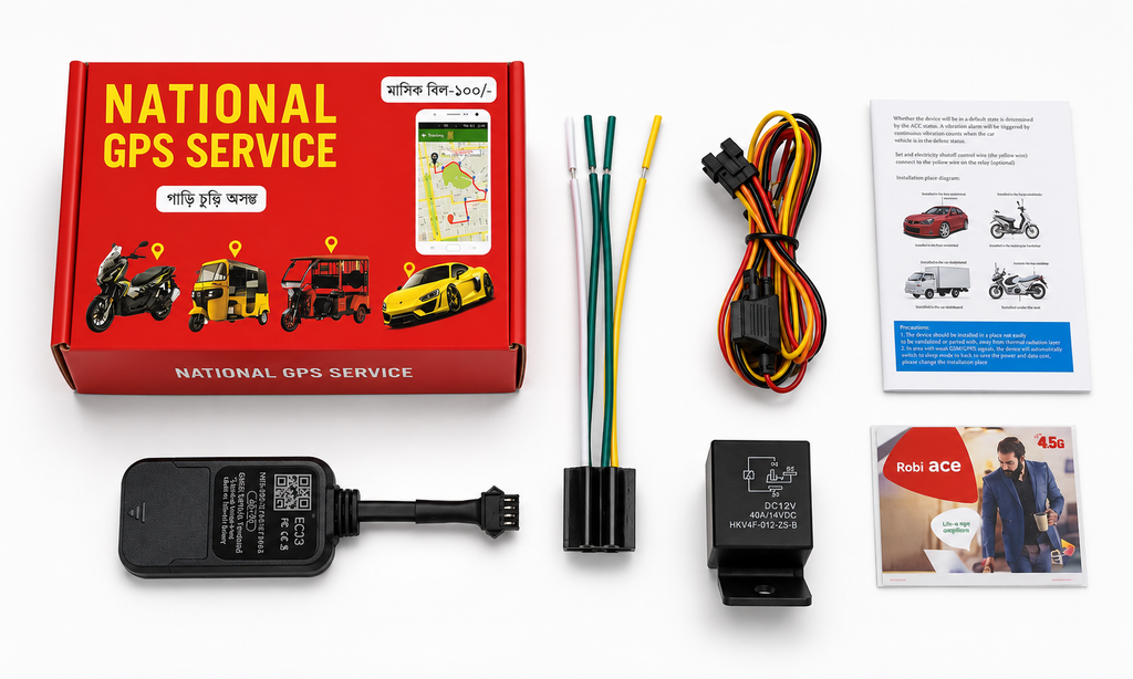 National GPS EC33 4G+2G Car GPS Tracker | Remote Engine Lock Live Tracking | 12V-90V Support