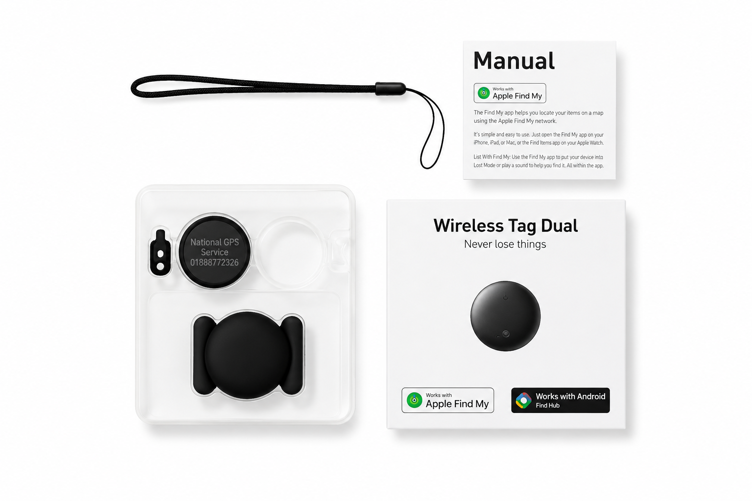 Wireless Tag Dual Smart Tracker – Apple Find My & Android Find Hub Compatible Anti-Lost Device